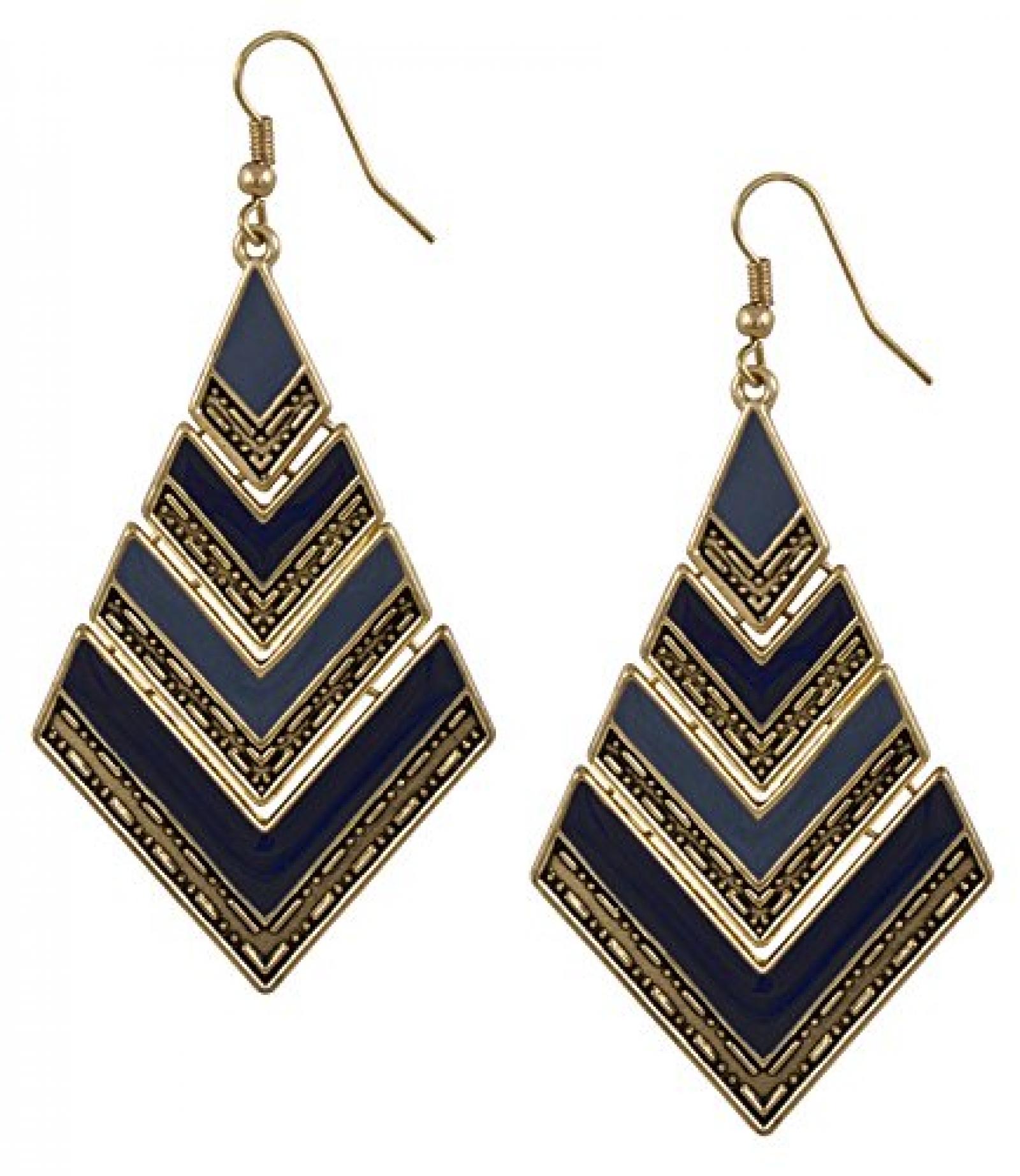 SIX "Ikat Blue" goldene Ohrh&auml;nger, eckige Glieder, blaue Beschichtung (398-168) 